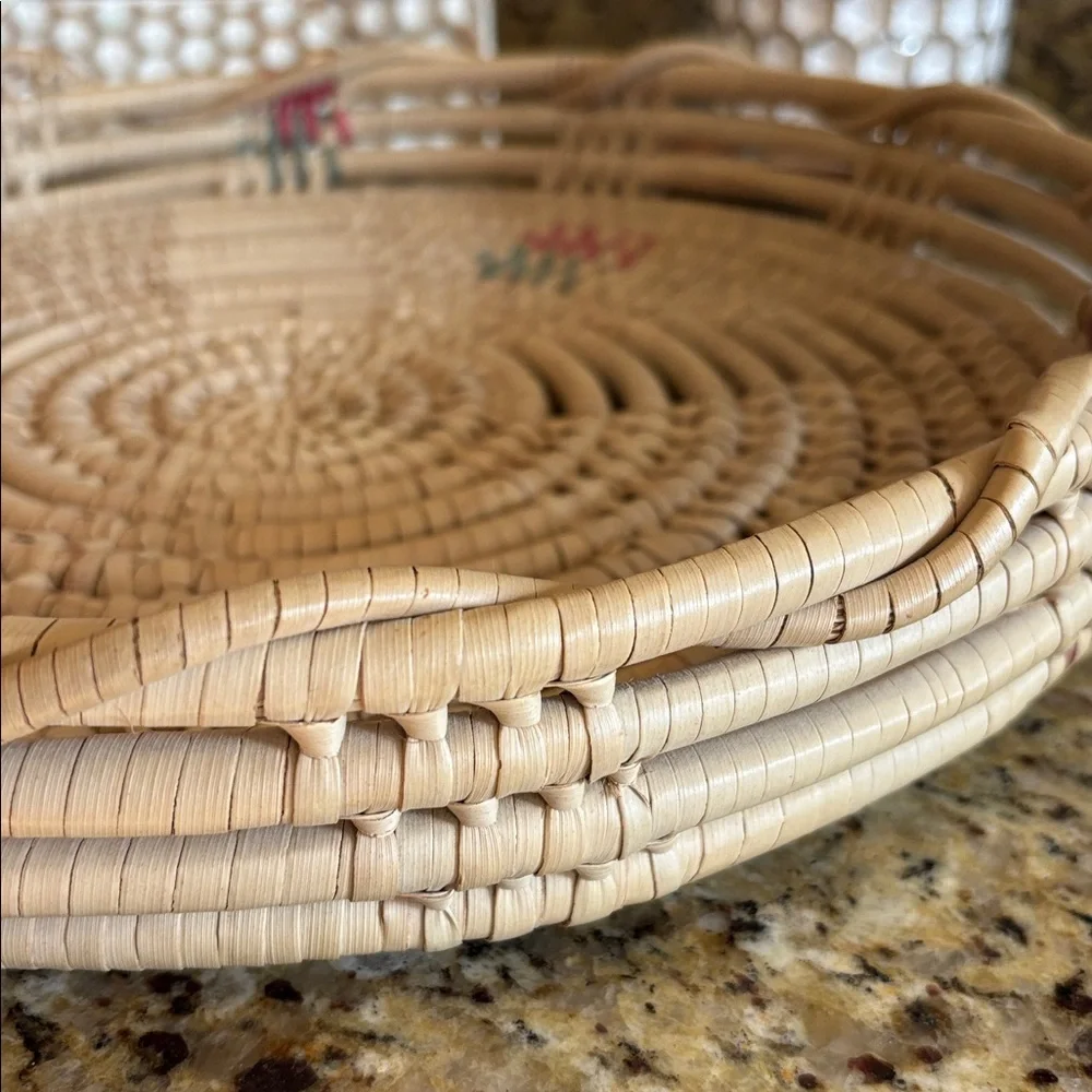 Vintage Hand Woven Coil African Basket large tray 16” wall decor gallery dining‎